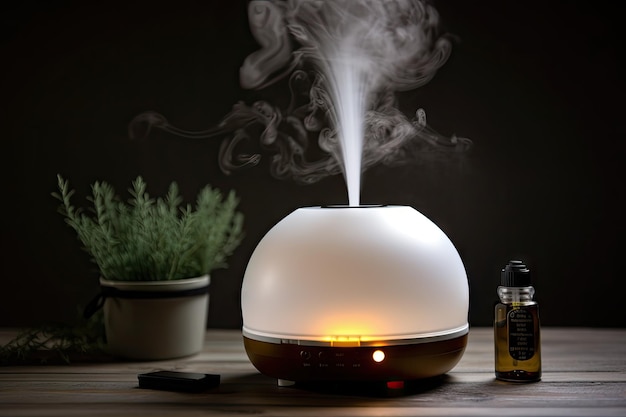 Aromatherapie-diffusor mit ätherischen ölen, die in der luft schweben