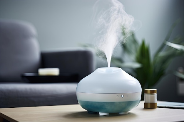 Aromatherapie-Diffusor mit darüber schwebendem Nebel aus ätherischen Ölen