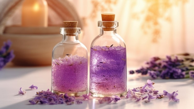 Aromatherapie-Lavendel-Badesalz und Massageöl KI generiert