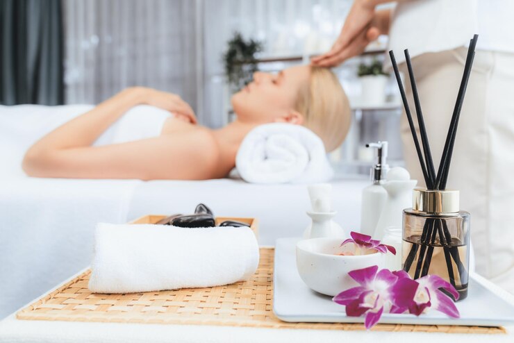 Foto aromatherapie massage ambiente oder spa-salon zusammensetzung einstellung ruhe