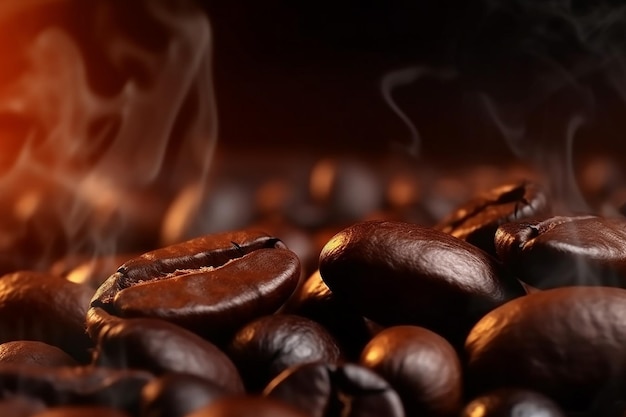 Aromatische Kaffeebohnen in heißer Dampf-Nahaufnahme, frisch gebrüht mit generativen KI-Tools