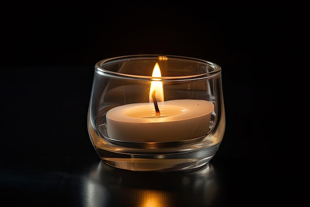 Aromatische Kerze brennt in einem modernen Votivkerzenhalter aus klarem Glas