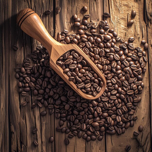 Aromatischer Reichtum Holzschüssel mit Kaffeebohnen auf Eiche Für soziale Medien Postgröße