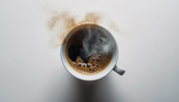 Foto aromatischer schwarzer kaffee mit schaumigem schaum auf weißem hintergrund oben, erzeugt durch ki