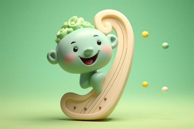 Un arpa irlandesa sonriente con una expresión feliz colores pastel suaves 3d icono arcilla render