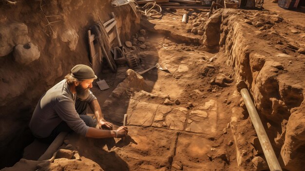 Foto un arqueólogo está excavando