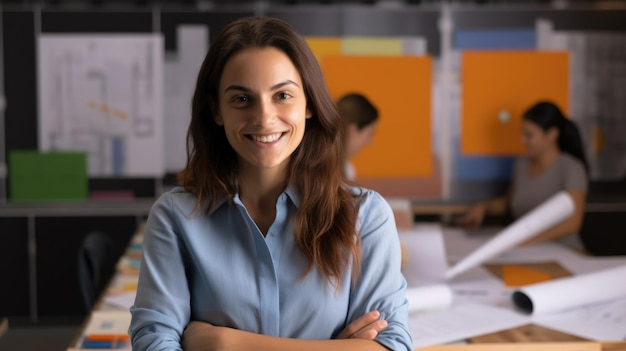 Arquitecta sonriente en una oficina moderna AI generativa AIG21