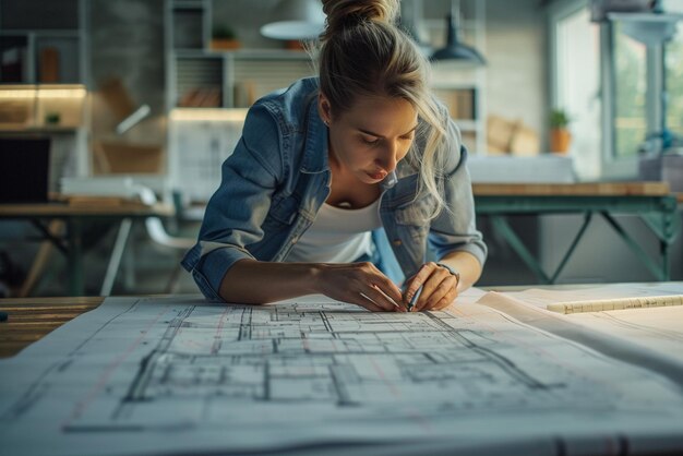 Foto arquitecto ayudando a un arquitecto en el trabajo frente a un plano