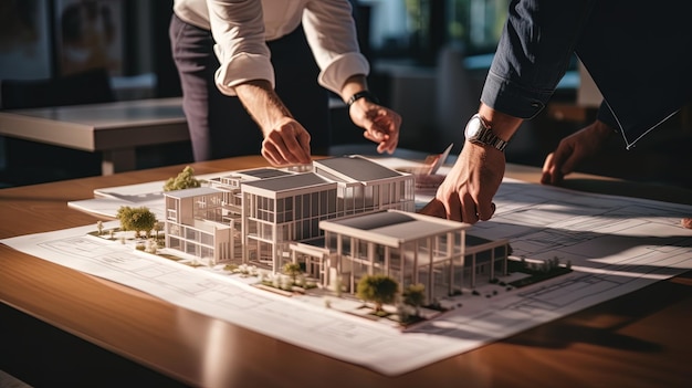 El arquitecto y el cliente están discutiendo los detalles del proyecto de la casa.