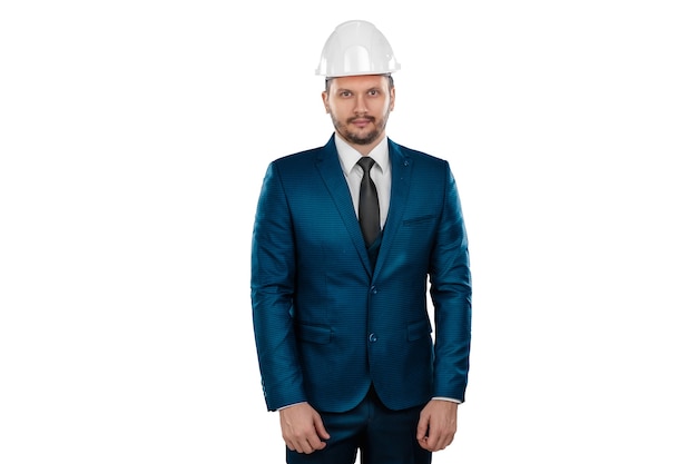 Arquitecto empresario con un casco blanco en la cabeza