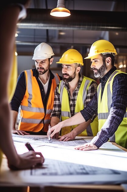 Foto arquitecto explicando el plan de construcción de la demanda del cliente en la mesa al contratista