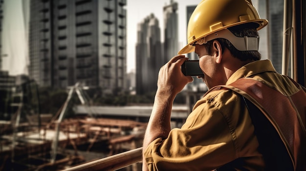 Arquitecto masculino exitoso en el sitio de construcción Ingeniero de construcción