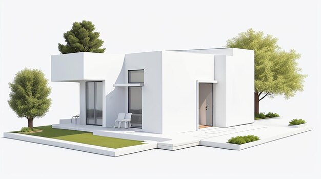 Arquitectura 3d ilustración de representación de un moderno edificio de oficinas minimalista sobre fondo blanco