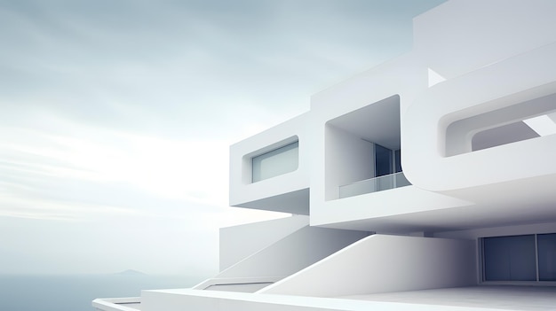 Arquitectura abstracta de fondo Renderización 3D de arquitectura moderna con edificios blancos y cielo azul