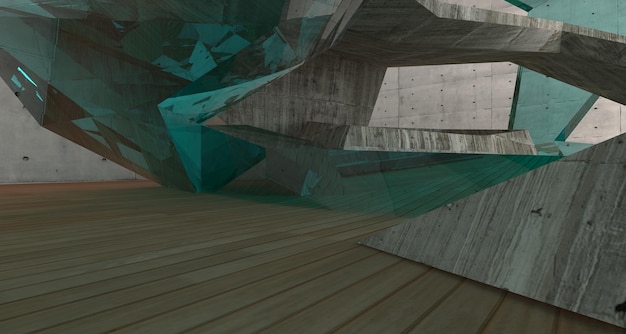 Arquitectura abstracta de hormigón de madera y vidrio interior liso de una casa minimalista