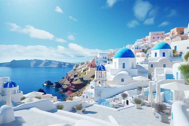 Arquitectura blanca del pueblo de Oia en la isla de Santorini Grecia