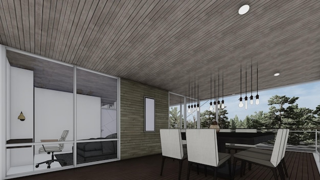 Arquitectura bosquejo balcón vista natural 3d ilustración