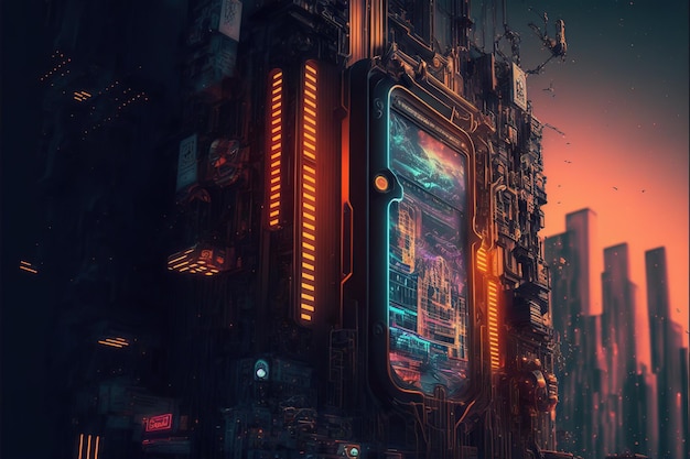 Arquitectura de la ciudad Cyberpunk Circuito abstracto