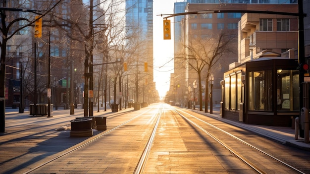 Arquitectura clásica y vías urbanas carretera vacía en la ciudad Ilustración generativa de IA