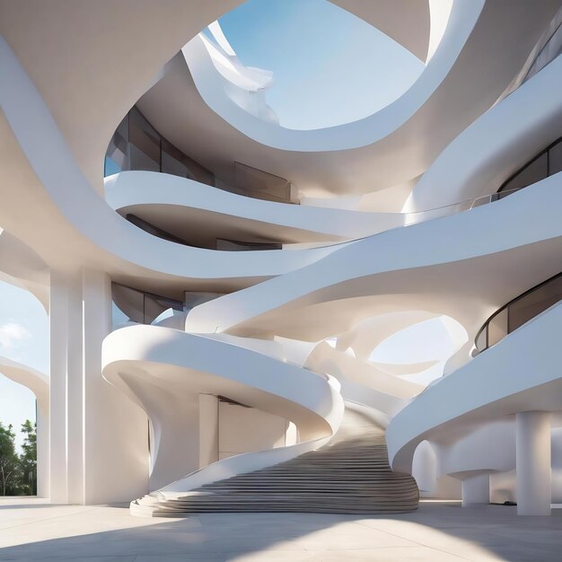 Foto arquitectura curvilínea abstracta blanca en 3d