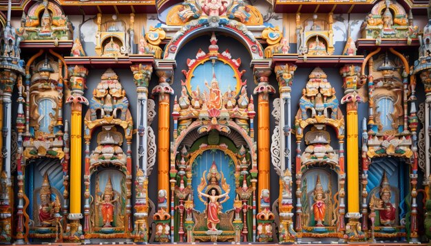 Foto la arquitectura detallada de un templo adornado con decoraciones festivas para ram navami