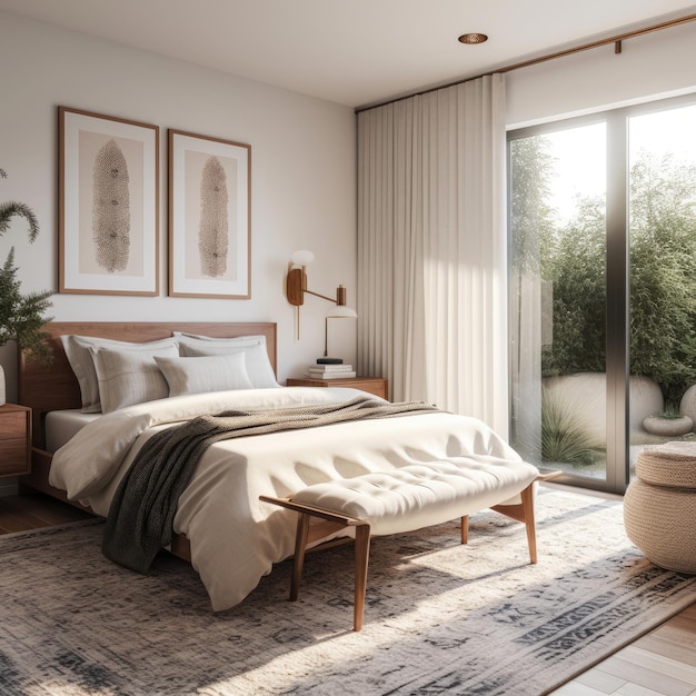 La arquitectura interior del dormitorio presenta un estilo minimalista.