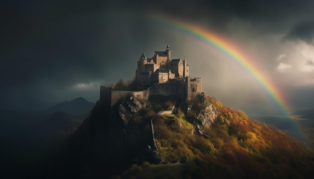 La arquitectura medieval se encuentra con la majestuosa belleza de la naturaleza generada por IA