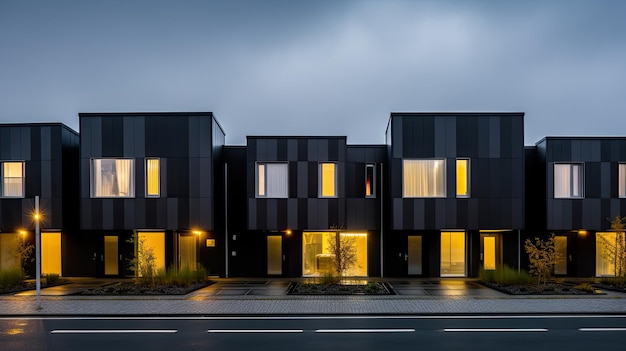 Arquitectura minimalista residencial exterior un vecindario muy moderno tarde o por la mañana