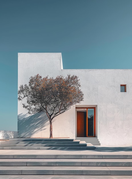 Foto arquitectura moderna con un árbol delante de ella