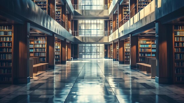 Arquitectura moderna de la biblioteca universitaria tranquila y inteligente