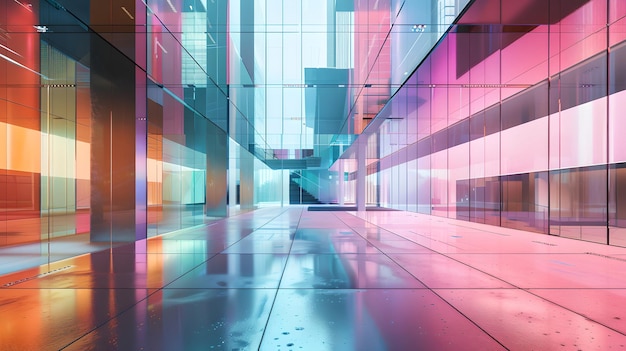 Foto arquitectura moderna colorida de un edificio de vidrio interior diseño urbano futurista en tonos vívidos capturado en un estilo vibrante ideal para fondos y conceptos ai