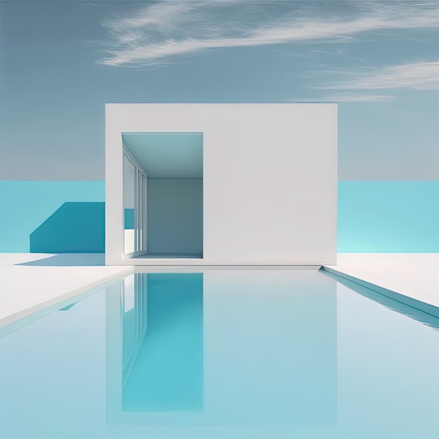 Arquitectura moderna diseño de lujo mínimo edificio blanco y agua piscina privada AI