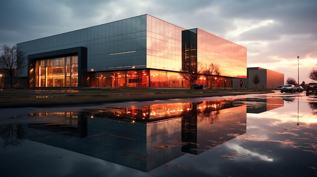 La arquitectura moderna se refleja en el exterior de un gran edificio de acero