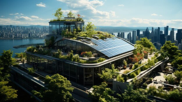 Foto arquitectura renovable vegetación en las terrazas arquitectura limpia de energía renovable