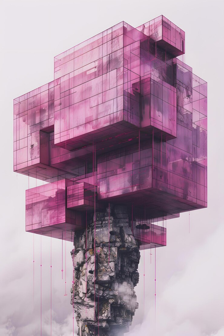 Foto arquitectura rosada en una montaña