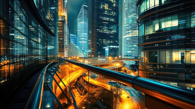 Arquitectura de vanguardia de una ciudad moderna por la noche generativa de IA