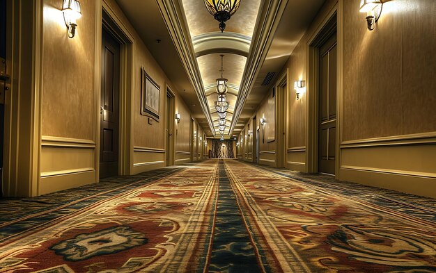 Arquitetonicamente limpo Longo corredor com portas em ambos os lados