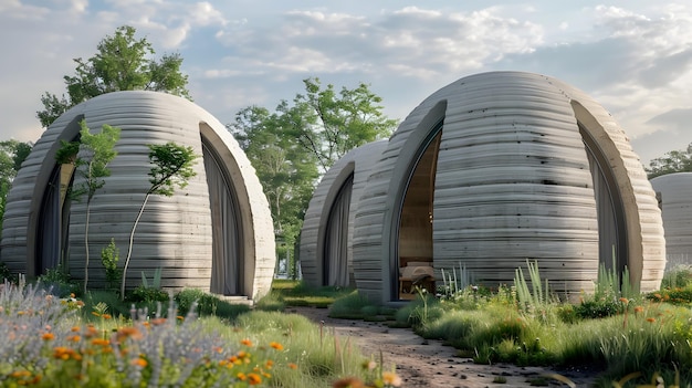 Arquitetos e designers trabalhando em casas modulares em forma de cúpula na floresta