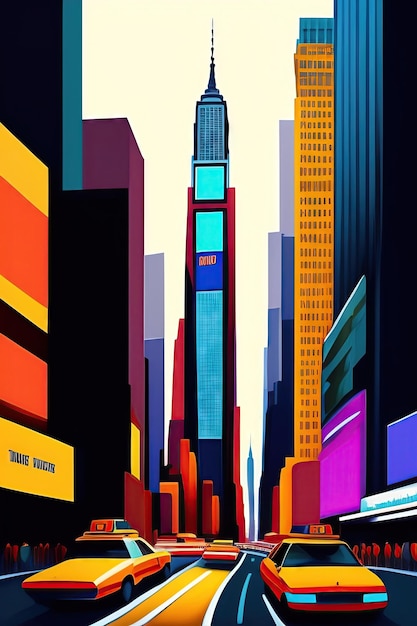 Arquitetura abstrata da cidade de Nova York Times Square paisagem urbana ilustração colorida arte conceitual