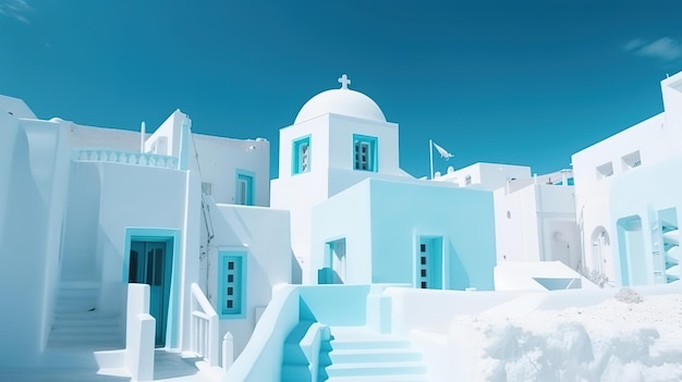 Arquitetura abstrata de edifícios tradicionais do mar Egeu das Cíclades Santorini Grécia Generative Ai