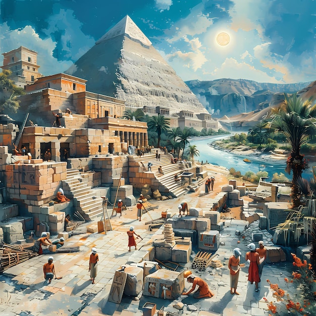 Arquitetura antiga do País das Maravilhas do Egito e vistas do Nilo