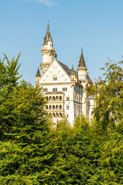 Arquitetura bonita no castelo de Neuschwanstein nos alpes bávaros da Alemanha.