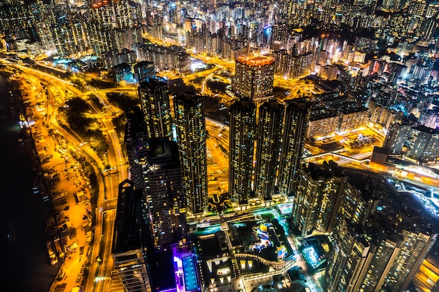 Foto arquitetura bonita que constrói a arquitetura da cidade exterior da skyline da cidade de hong kong