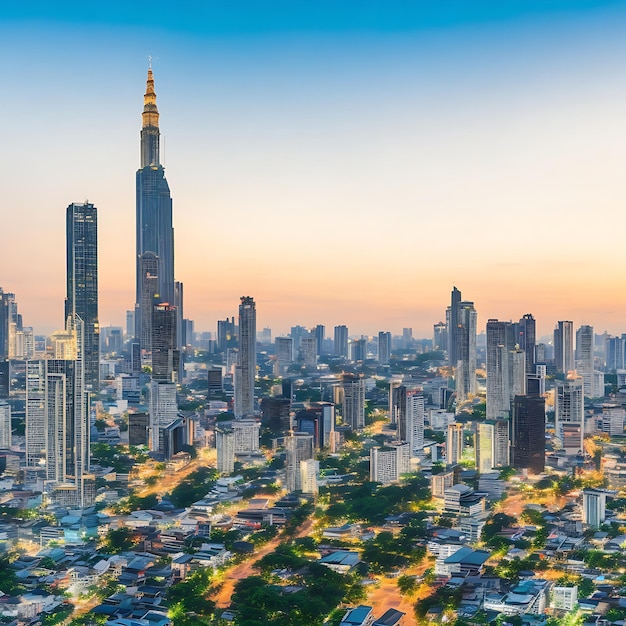 Arquitetura da cidade do distrito de negócios de Bangkok com arranha-céus no crepúsculo Tailândia