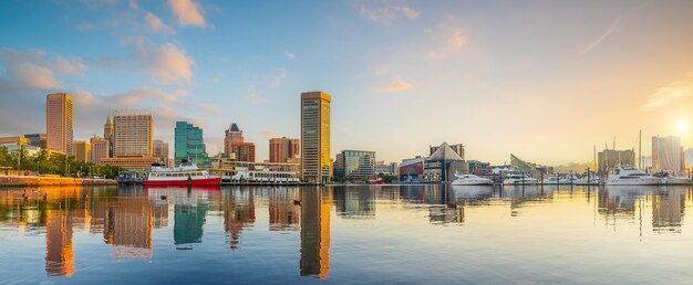 Arquitetura da cidade do horizonte da cidade de Baltiimore no centro de Maryland