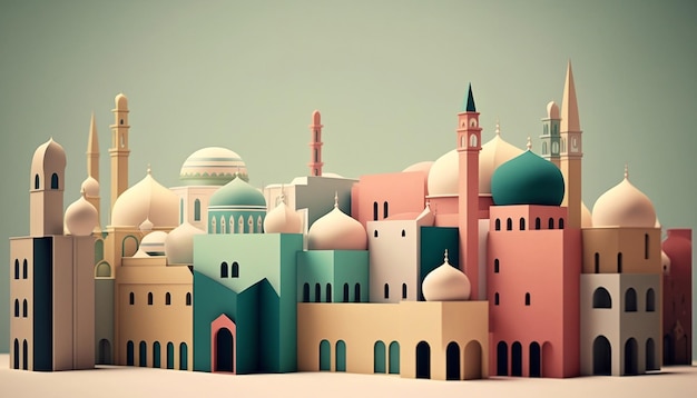 Arquitetura da cidade muçulmana minimalista Ramadan Kareem Eid AlFitr conceito