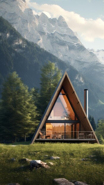 Arquitetura de estilo moderno de casa de madeira minimalista e chique nos Alpes italianos AI Generated