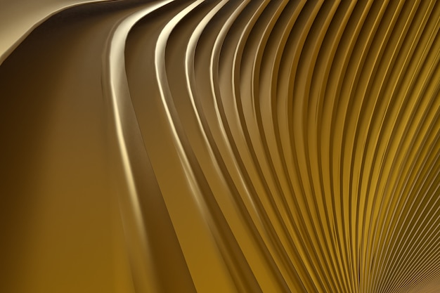 Arquitetura de onda de parede abstrata de ouro abstrato renderização em 3d, fundo dourado para apresentação