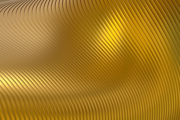 Foto arquitetura de onda de parede abstrata de ouro fundo abstrato renderização em 3d, fundo dourado para apresentação