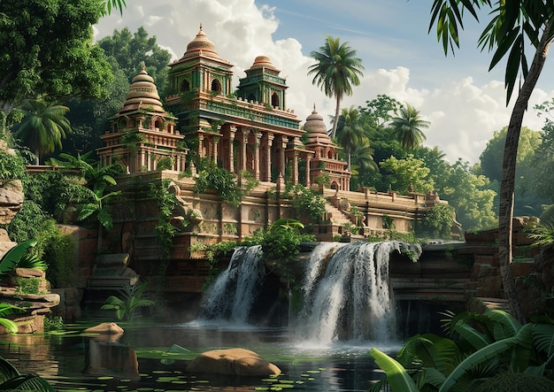 Arquitetura de templos serena em ambiente natural